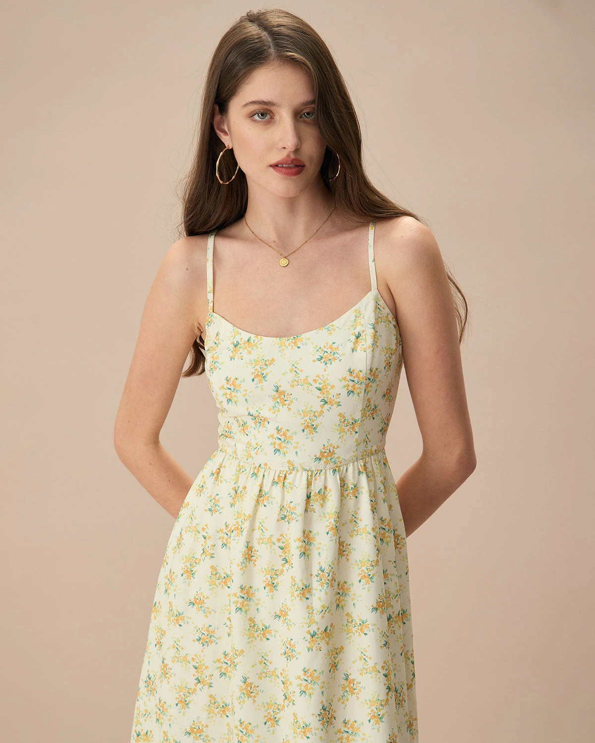 The Yellow Ruched Floral Slip Midi Dress 4 The Yellow Ruched Floral Slip Midi Dress - Image 4