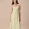 The Yellow Ruched Floral Slip Midi Dress
