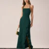 The Green Ruffle Cross Back Strap Maxi Dress