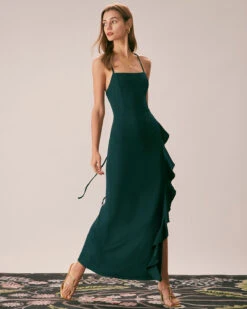 The Green Ruffle Cross Back Strap Maxi Dress -Outlet Dress Mix Up Store the ruffle cross back dress dresses qq4wcn 9ec18972 0553 4554 bd03 33f82e8c3e67