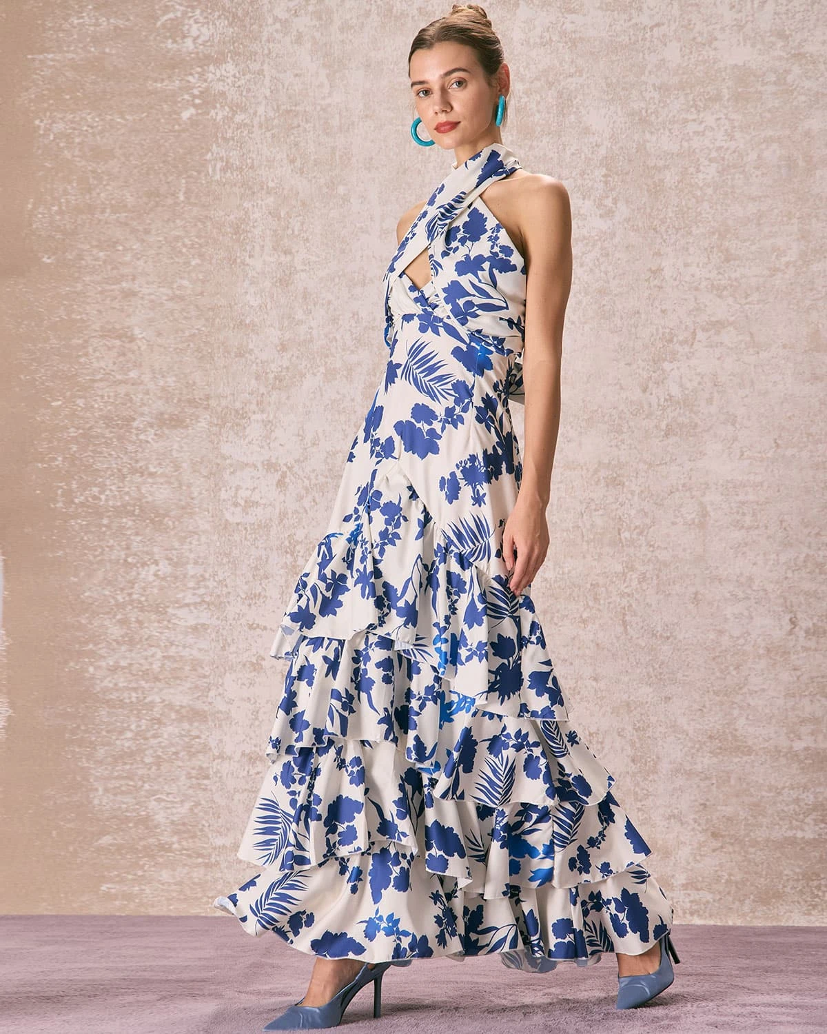 The Blue Halter Cut Out Ruffle Maxi Dress 4 The Blue Halter Cut Out Ruffle Maxi Dress - Image 4