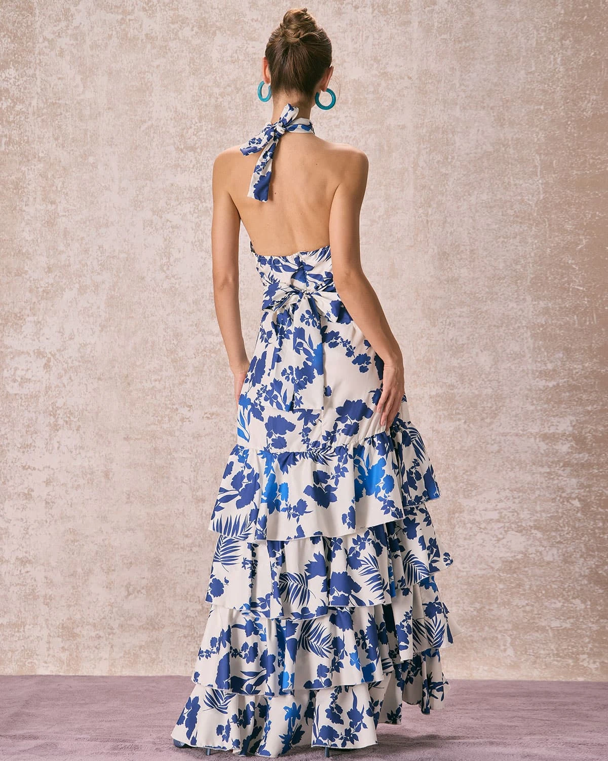 The Blue Halter Cut Out Ruffle Maxi Dress 5 The Blue Halter Cut Out Ruffle Maxi Dress - Image 5