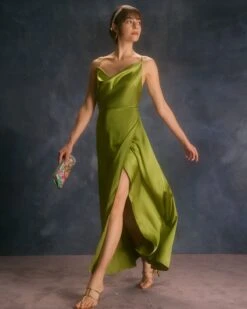 The Green Cowl Neck Split Satin Maxi Dress 10 The Green Cowl Neck Split Satin Maxi Dress -Outlet Dress Mix Up Store the satin cowl neck side split dress dresses bkzbvs