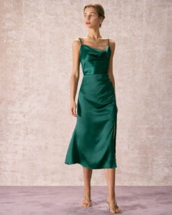 The Green Cowl Neck Side Split Midi Dress 11 The Green Cowl Neck Side Split Midi Dress -Outlet Dress Mix Up Store the satin cowl neck side split dress dresses k1sjzu