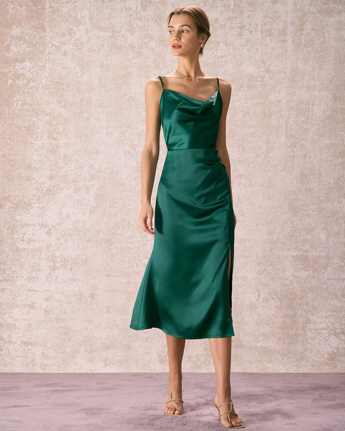 The Green Cowl Neck Side Split Midi Dress 4 The Green Cowl Neck Side Split Midi Dress - Image 4