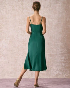 The Green Cowl Neck Side Split Midi Dress 13 The Green Cowl Neck Side Split Midi Dress -Outlet Dress Mix Up Store the satin cowl neck side split dress dresses m8y2li