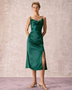 The Green Cowl Neck Side Split Midi Dress 12 The Green Cowl Neck Side Split Midi Dress -Outlet Dress Mix Up Store the satin cowl neck side split dress dresses muy2u9