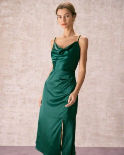 The Green Cowl Neck Side Split Midi Dress 10 The Green Cowl Neck Side Split Midi Dress -Outlet Dress Mix Up Store the satin cowl neck side split dress dresses u6gv5r
