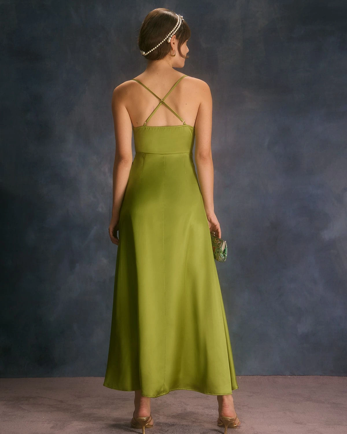 The Green Cowl Neck Split Satin Maxi Dress 2 The Green Cowl Neck Split Satin Maxi Dress - Image 2