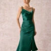 The Green Cowl Neck Side Split Midi Dress