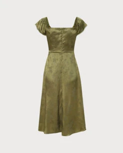 The Green Satin Jacquard Side Split Midi Dress -Outlet Dress Mix Up Store the satin jacquard side split dress dresses imtupq