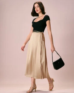 The Khaki Satin Lace-Up Wrap Midi Skirt 8 The Khaki Satin Lace-Up Wrap Midi Skirt -Outlet Dress Mix Up Store the satin lace up wrap skirt bottoms hiqbkh