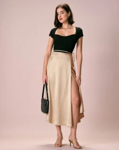 The Khaki Satin Lace-Up Wrap Midi Skirt 9 The Khaki Satin Lace-Up Wrap Midi Skirt -Outlet Dress Mix Up Store the satin lace up wrap skirt bottoms wsuvqk