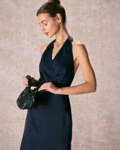 The Navy Halter Ruched Wrap Satin Midi Dress -Outlet Dress Mix Up Store the satin wrap halter midi dress dresses 0cvwxi dc55501b 3258 4c51 9c71 35e3896e4c1d