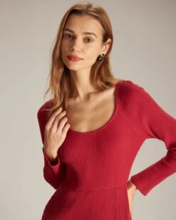 The Red Ribbed Side Split A-Line Maxi Dress -Outlet Dress Mix Up Store the side split ribbed dress dresses rqwalw