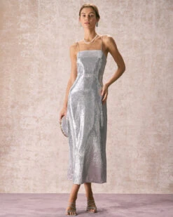The Silver Sequin Sleeveless Strap Maxi Dress -Outlet Dress Mix Up Store the silver sequin maxi dress dresses c7gsnx