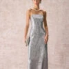 The Silver Sequin Sleeveless Strap Maxi Dress