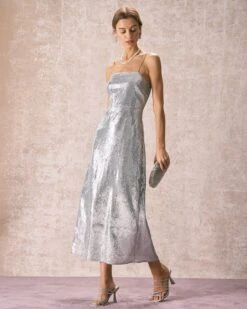 The Silver Sequin Sleeveless Strap Maxi Dress -Outlet Dress Mix Up Store the silver sequin maxi dress silver dresses zexzzx