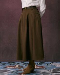 The Dark Coffee Slant Pocket Pleated Midi Skirt -Outlet Dress Mix Up Store the slant pocket pleated midi skirt bottoms hy72ky 466979