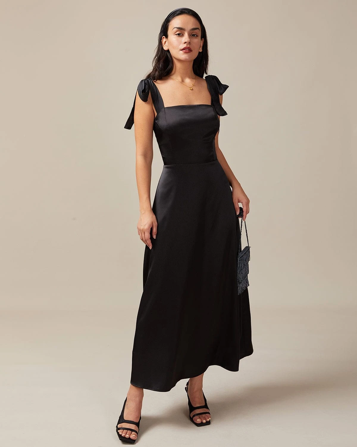 The Black Tie Strap Satin Maxi Dress 1 The Black Tie Strap Satin Maxi Dress