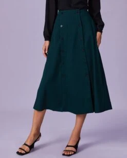 The Dark Green Double-breasted Midi Skirt 7 The Dark Green Double-breasted Midi Skirt -Outlet Dress Mix Up Store the solid double breasted midi skirt bottoms 8zbfyi 708902
