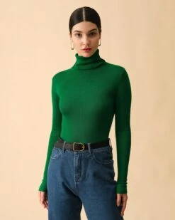 The Solid Turtleneck Ribbed Sweater 22 The Solid Turtleneck Ribbed Sweater -Outlet Dress Mix Up Store the solid high neck knit top green tops prhcnq 376833