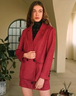 The Collared Solid Single Button Suede Blazer -Outlet Dress Mix Up Store the solid suede blazer dark red outerwear pbvjr0