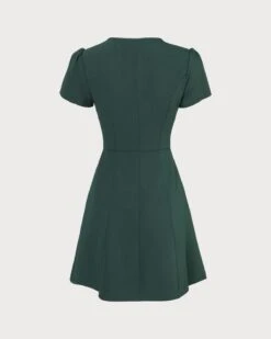 The Dark Green V Neck Button-up Shirt Mini Dress -Outlet Dress Mix Up Store the solid v neck shirt dress dresses fspccu
