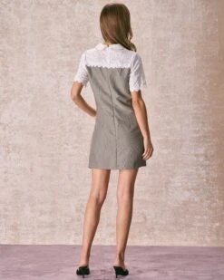 The Grey Shirt Collar Spliced Plaid Mini Dress -Outlet Dress Mix Up Store the spliced plaid mini dress dresses 2mqimz