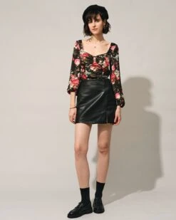 The Black Square Neck Floral Satin Blouse -Outlet Dress Mix Up Store the square neck floral blouse tops u9bvoj 511897