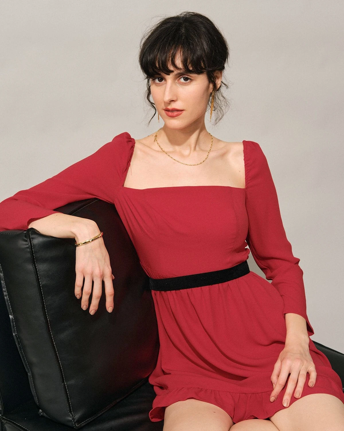 The Red Square Neck Flounce Long Sleeve Mini Dress 2 The Red Square Neck Flounce Long Sleeve Mini Dress - Image 2