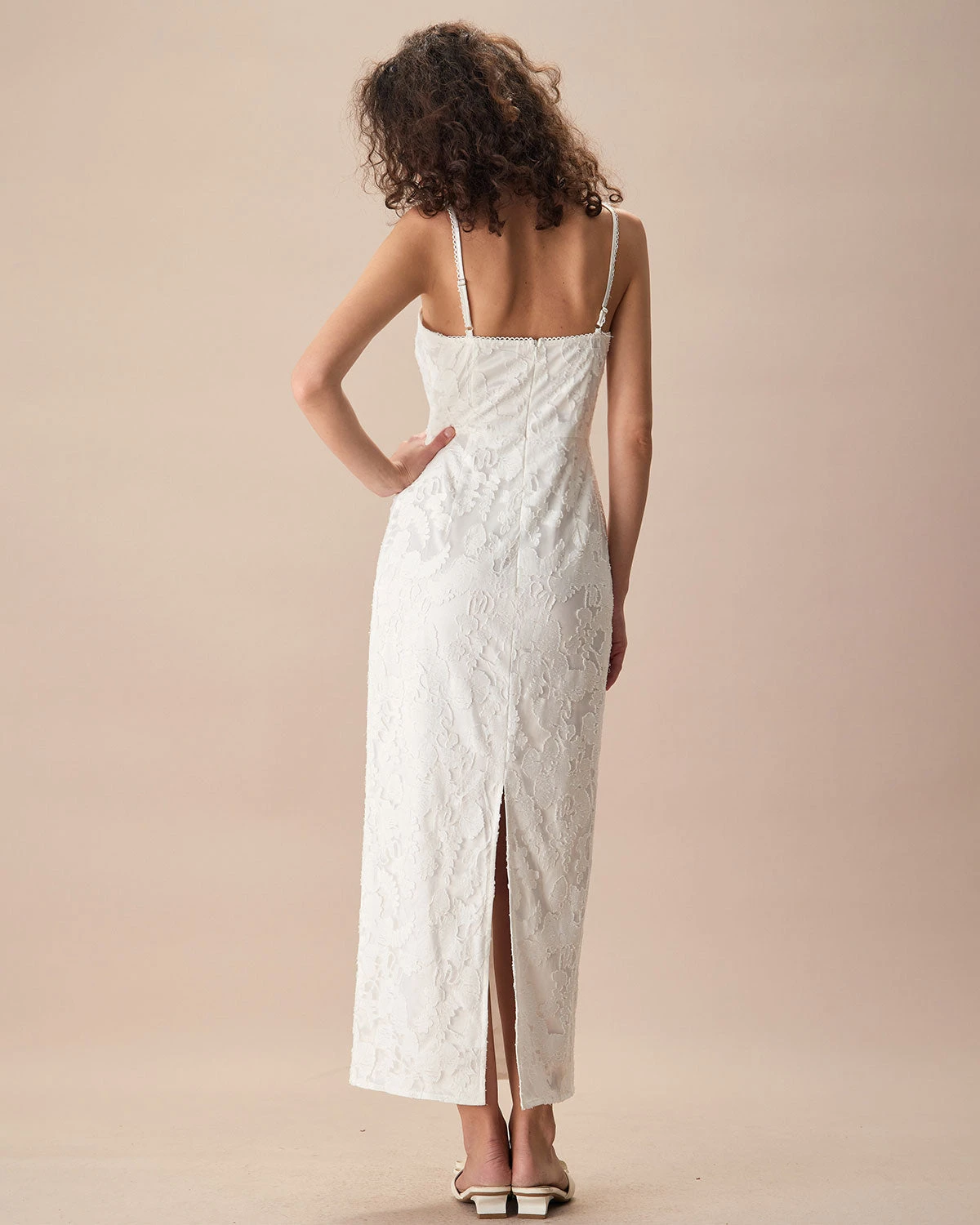 The White Square Neck Jacquard Slip Maxi Dress 4 The White Square Neck Jacquard Slip Maxi Dress - Image 4