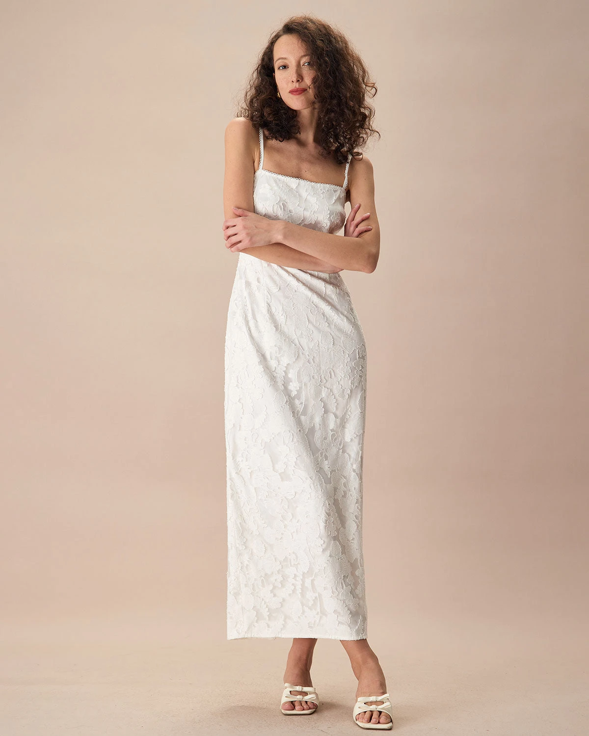 The White Square Neck Jacquard Slip Maxi Dress 1 The White Square Neck Jacquard Slip Maxi Dress