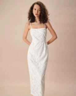 The White Square Neck Jacquard Slip Maxi Dress 6 The White Square Neck Jacquard Slip Maxi Dress -Outlet Dress Mix Up Store the square neck jacquard slip maxi dress white dresses 0vwjto