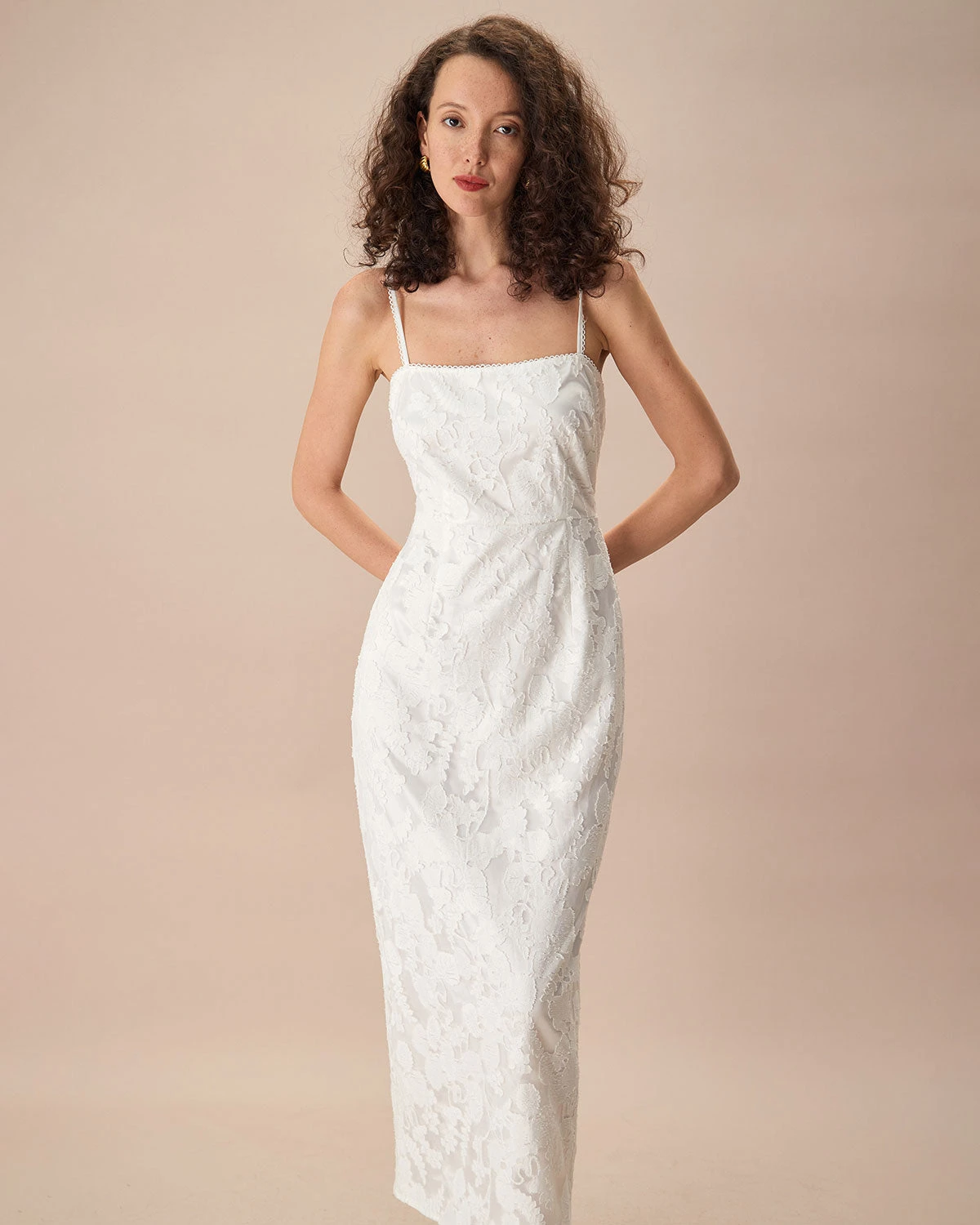 The White Square Neck Jacquard Slip Maxi Dress 3 The White Square Neck Jacquard Slip Maxi Dress - Image 3