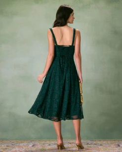 The Green Square Neck Jacquard Slit Midi Dress -Outlet Dress Mix Up Store the square neck jacquard slit midi dress dresses bcr3ki