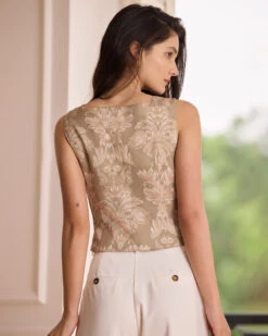 The Khaki Square Neck Lace-Up Floral Tank Top -Outlet Dress Mix Up Store the square neck lace up floral tank top tops bzy3ls