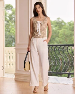 The Khaki Square Neck Lace-Up Floral Tank Top -Outlet Dress Mix Up Store the square neck lace up floral tank top tops o0od6s