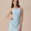 The Blue Square Neck Linen Slip Mini Dress