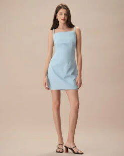 The Blue Square Neck Linen Slip Mini Dress 8 The Blue Square Neck Linen Slip Mini Dress -Outlet Dress Mix Up Store the square neck linen dress dresses bdug5b