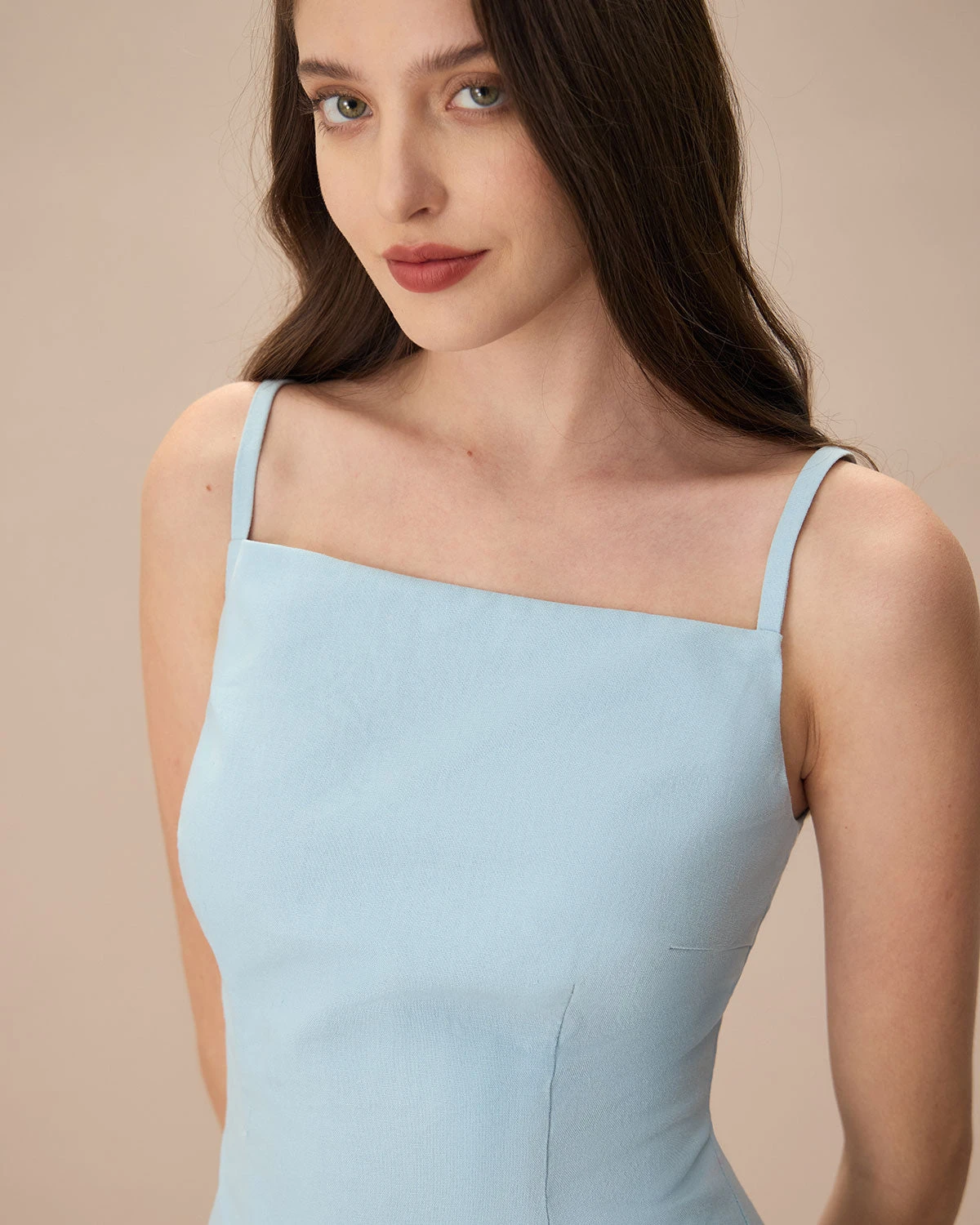 The Blue Square Neck Linen Slip Mini Dress 2 The Blue Square Neck Linen Slip Mini Dress - Image 2