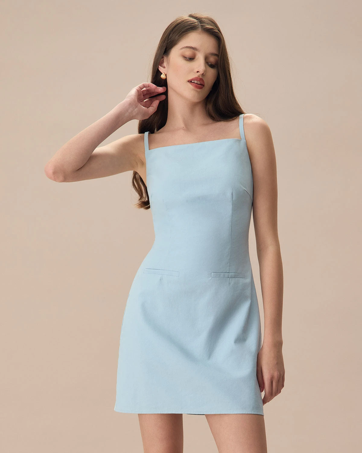 The Blue Square Neck Linen Slip Mini Dress 3 The Blue Square Neck Linen Slip Mini Dress - Image 3