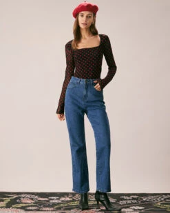 The Black Square Neck Polka Dot Printed Tee 10 The Black Square Neck Polka Dot Printed Tee -Outlet Dress Mix Up Store the square neck polka dot tee black tops hpntwt