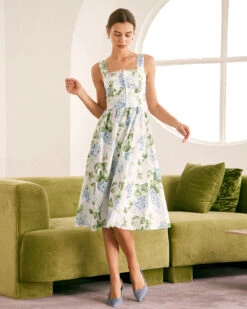 The White Square Neck Floral A-Line Midi Dress 9 The White Square Neck Floral A-Line Midi Dress -Outlet Dress Mix Up Store the square neck printed a hem dress dresses avntsg