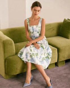 The White Square Neck Floral A-Line Midi Dress 10 The White Square Neck Floral A-Line Midi Dress -Outlet Dress Mix Up Store the square neck printed a hem dress dresses mslgjs