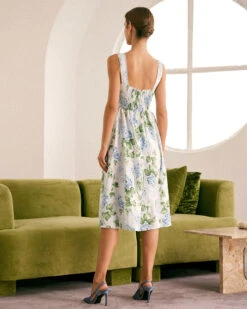The White Square Neck Floral A-Line Midi Dress 11 The White Square Neck Floral A-Line Midi Dress -Outlet Dress Mix Up Store the square neck printed a hem dress dresses waae5j