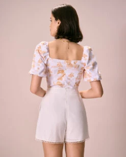The White Square Neck Floral Puff Sleeve Blouse -Outlet Dress Mix Up Store the square neck puff sleeve blouse tops 4peaeo
