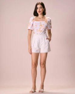 The White Square Neck Floral Puff Sleeve Blouse -Outlet Dress Mix Up Store the square neck puff sleeve blouse tops h6zzav