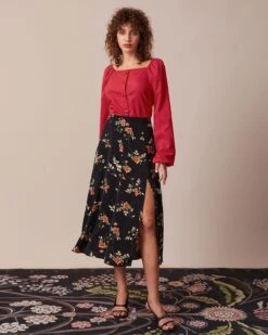 The Red Square Neck Button Puff Sleeve Blouse -Outlet Dress Mix Up Store the square neck puff sleeve blouse tops pu8gqr 444132