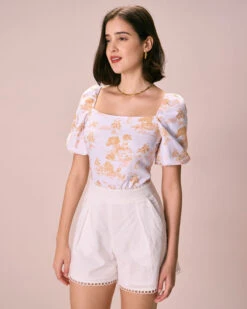 The White Square Neck Floral Puff Sleeve Blouse -Outlet Dress Mix Up Store the square neck puff sleeve blouse tops qxy2jd